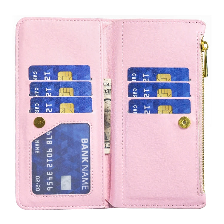For iPhone 16 Pro Diamond Lattice Zipper Wallet Leather Flip Phone Case(Pink) - free shipping - PMC Jewellery - Order now!