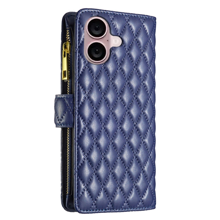 For iPhone 16 Diamond Lattice Zipper Wallet Leather Flip Phone Case(Blue) - iPhone 16 Cases by PMC Jewellery | Online Shopping South Africa | PMC Jewellery | Buy Now Pay Later Mobicred