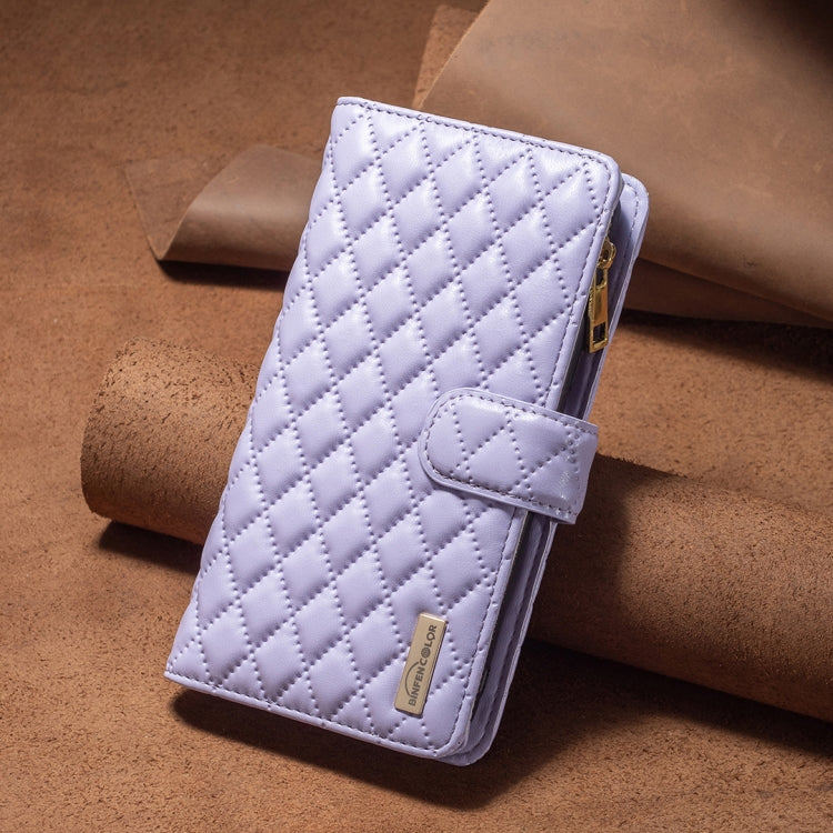 For iPhone 16 Plus Diamond Lattice Zipper Wallet Leather Flip Phone Case(Purple) - iPhone 16 Plus Cases by PMC TechLife | Online Shopping South Africa | PMC TechLife | Buy Now Pay Later Mobicred