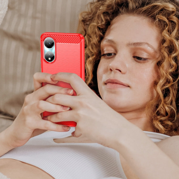 For Honor X7b Brushed Texture Carbon Fiber TPU Phone Case(Red) - Honor Cases by PMC TechLife | Online Shopping South Africa | PMC TechLife | Buy Now Pay Later Mobicred