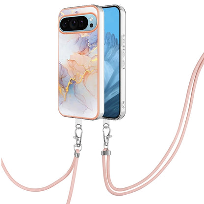 For Google Pixel 9 Pro XL Electroplating IMD TPU Phone Case with Lanyard(White Marble) - Google Cases by PMC Jewellery | Online Shopping South Africa | PMC Jewellery | Buy Now Pay Later Mobicred