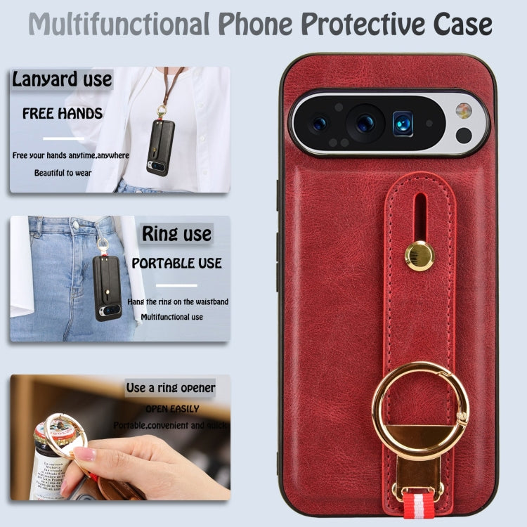 For Google Pixel 9 Wristband Leather Back Phone Case(Red) - Google Cases by PMC TechLife | Online Shopping South Africa | PMC TechLife | Buy Now Pay Later Mobicred