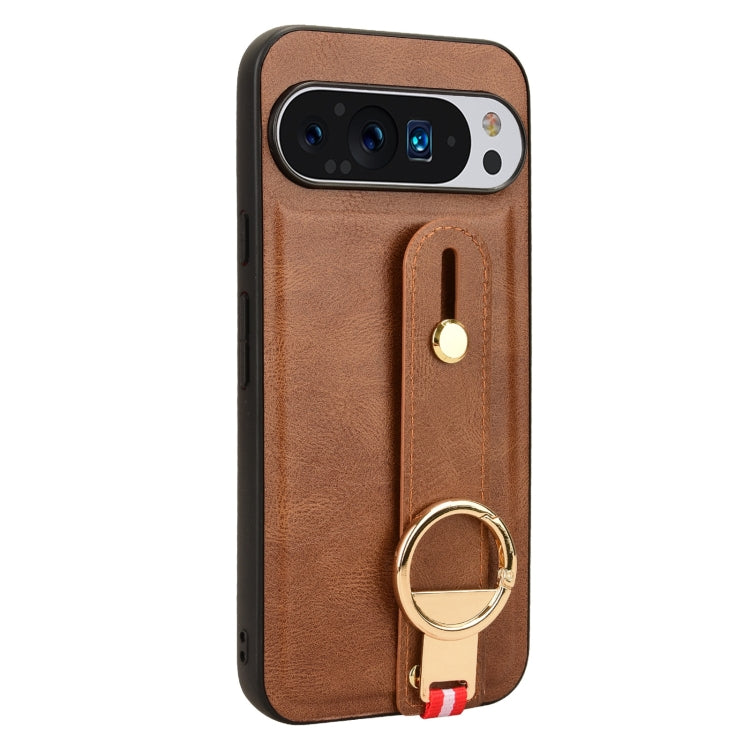 For Google Pixel 9 Wristband Leather Back Phone Case(Brown) - Google Cases by PMC Jewellery | Online Shopping South Africa | PMC Jewellery | Buy Now Pay Later Mobicred