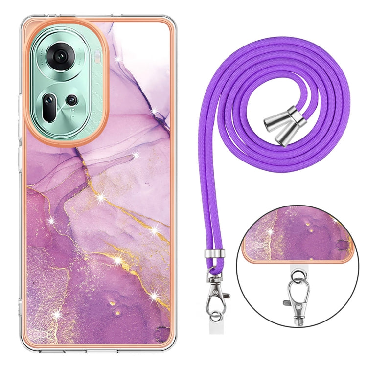 For OPPO Reno11 5G Global Electroplating Marble Dual-side IMD Phone Case with Lanyard(Purple 001) - Reno11 Cases by PMC Jewellery | Online Shopping South Africa | PMC Jewellery | Buy Now Pay Later Mobicred