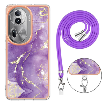 For OPPO Reno11 Pro 5G Global Electroplating Marble Dual-side IMD Phone Case with Lanyard(Purple 002) - Reno11 Pro Cases by PMC Jewellery | Online Shopping South Africa | PMC Jewellery | Buy Now Pay Later Mobicred