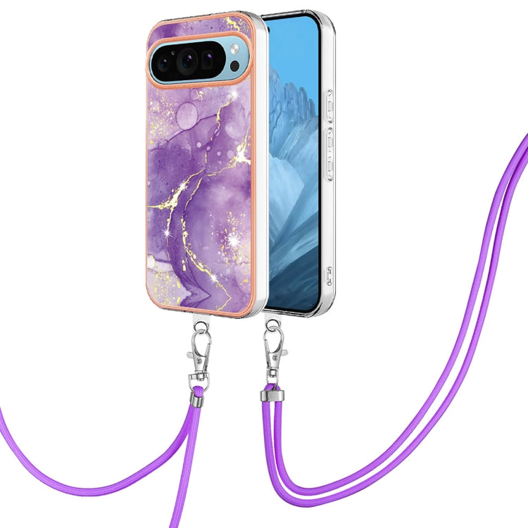 For Google Pixel 9 Pro XL Electroplating Marble Dual-side IMD Phone Case with Lanyard(Purple 002) - Google Cases by PMC Jewellery | Online Shopping South Africa | PMC Jewellery | Buy Now Pay Later Mobicred