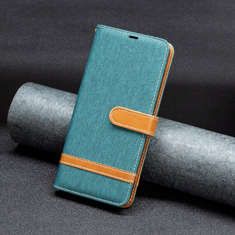 For iPhone 16 Plus Color Block Denim Texture Leather Phone Case(Green) - iPhone 16 Plus Cases by PMC TechLife | Online Shopping South Africa | PMC TechLife | Buy Now Pay Later Mobicred