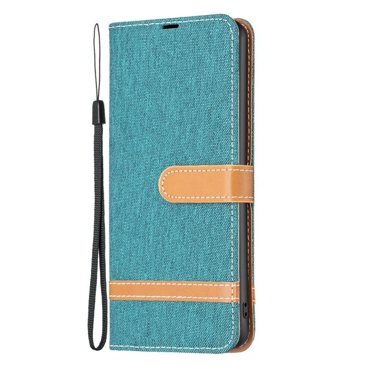 For iPhone 16 Plus Color Block Denim Texture Leather Phone Case(Green) - iPhone 16 Plus Cases by PMC Jewellery | Online Shopping South Africa | PMC Jewellery | Buy Now Pay Later Mobicred