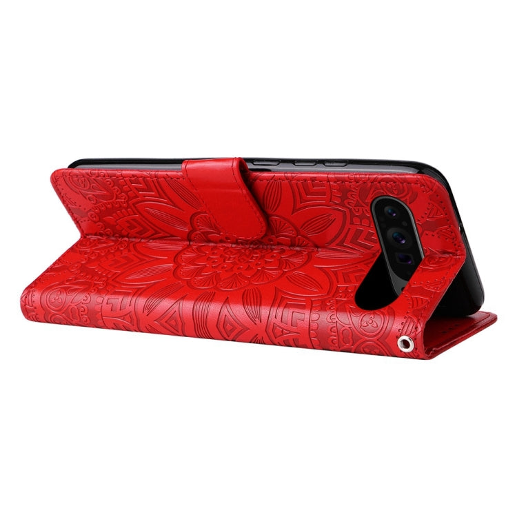 For Google Pixel 9 Pro Embossed Sunflower Leather Phone Case(Red) - Google Cases by PMC TechLife | Online Shopping South Africa | PMC TechLife | Buy Now Pay Later Mobicred
