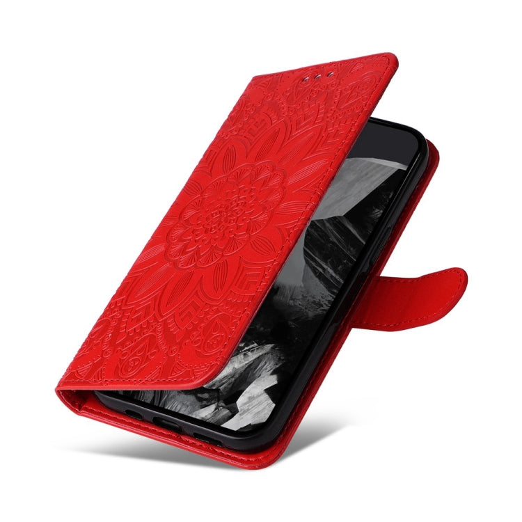 For Google Pixel 9 Pro Embossed Sunflower Leather Phone Case(Red) - Google Cases by PMC TechLife | Online Shopping South Africa | PMC TechLife | Buy Now Pay Later Mobicred