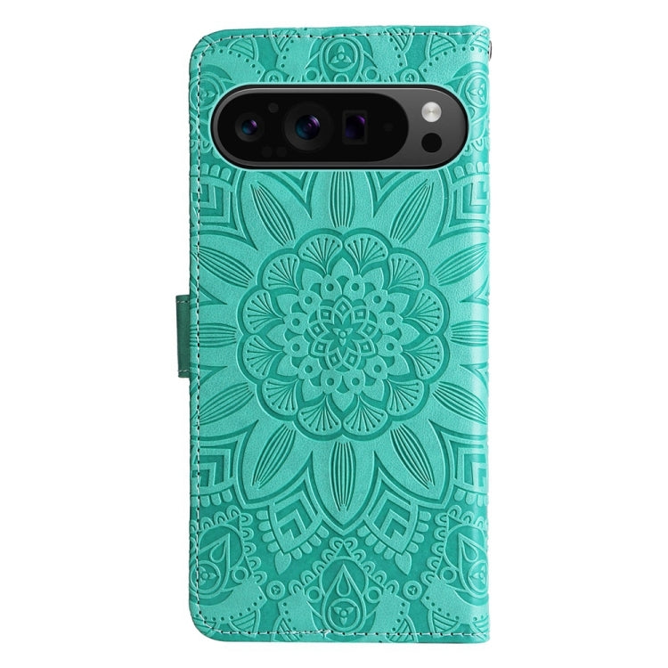 For Google Pixel 9 Pro Embossed Sunflower Leather Phone Case(Green) - Google Cases by PMC TechLife | Online Shopping South Africa | PMC TechLife | Buy Now Pay Later Mobicred