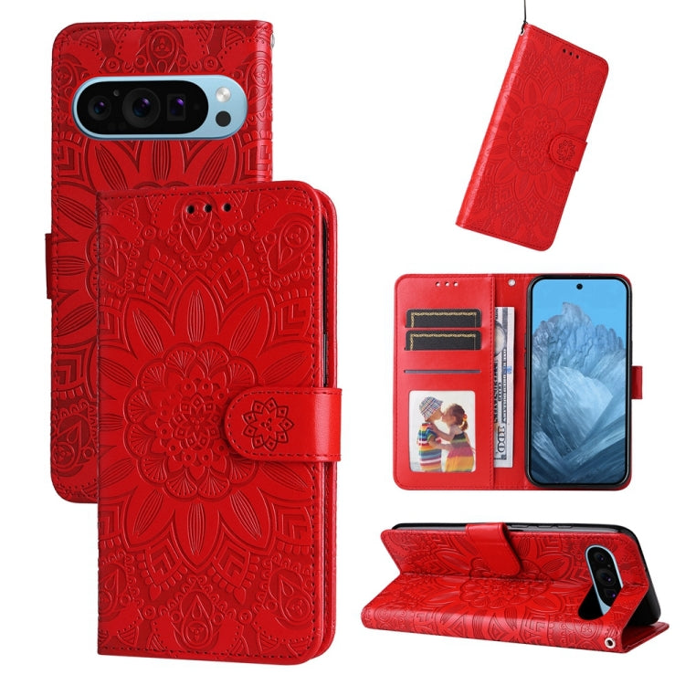For Google Pixel 9 Embossed Sunflower Leather Phone Case(Red) - Google Cases by PMC TechLife | Online Shopping South Africa | PMC TechLife | Buy Now Pay Later Mobicred