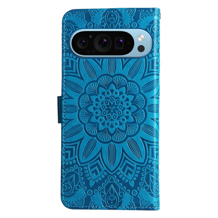 For Google Pixel 9 Embossed Sunflower Leather Phone Case(Blue) - Google Cases by PMC TechLife | Online Shopping South Africa | PMC TechLife | Buy Now Pay Later Mobicred