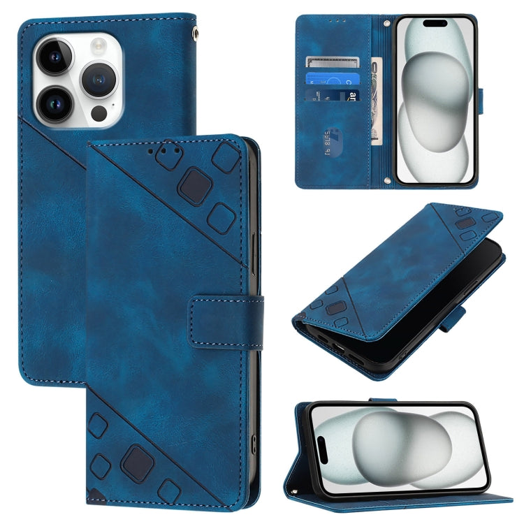 For iPhone 16 Pro Skin-feel Embossed Leather Phone Case(Blue) - iPhone 16 Pro Cases by PMC TechLife | Online Shopping South Africa | PMC TechLife | Buy Now Pay Later Mobicred
