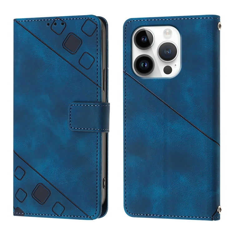 For iPhone 16 Pro Skin-feel Embossed Leather Phone Case(Blue) - iPhone 16 Pro Cases by PMC TechLife | Online Shopping South Africa | PMC TechLife | Buy Now Pay Later Mobicred