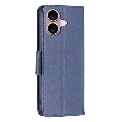 For iPhone 16 Plus Embossing Two Butterflies Pattern Leather Phone Case(Blue) - iPhone 16 Plus Cases by PMC Jewellery | Online Shopping South Africa | PMC Jewellery | Buy Now Pay Later Mobicred