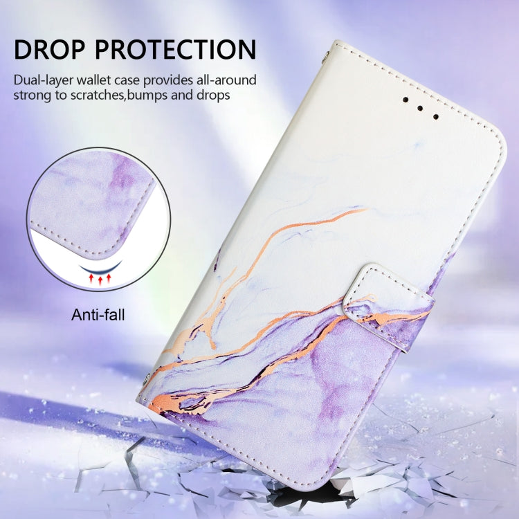For iPhone 16e PT003 Marble Pattern Flip Leather Phone Case(White Purple) - iPhone 16e Cases by PMC TechLife | Online Shopping South Africa | PMC TechLife | Buy Now Pay Later Mobicred