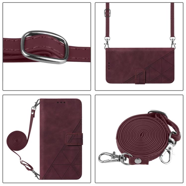 For iPhone 16e Crossbody 3D Embossed Flip Leather Phone Case(Wine Red) - iPhone 16e Cases by PMC TechLife | Online Shopping South Africa | PMC TechLife | Buy Now Pay Later Mobicred