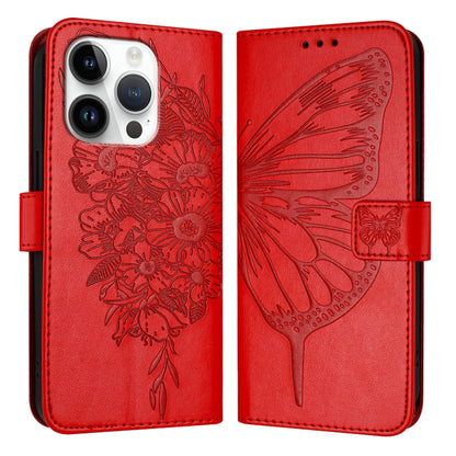 For iPhone 16 Pro Embossed Butterfly Leather Phone Case(Red) - iPhone 16 Pro Cases by PMC Jewellery | Online Shopping South Africa | PMC Jewellery | Buy Now Pay Later Mobicred