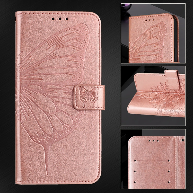 For iPhone 16 Pro Embossed Butterfly Leather Phone Case(Rose Gold) - iPhone 16 Pro Cases by PMC Jewellery | Online Shopping South Africa | PMC Jewellery | Buy Now Pay Later Mobicred