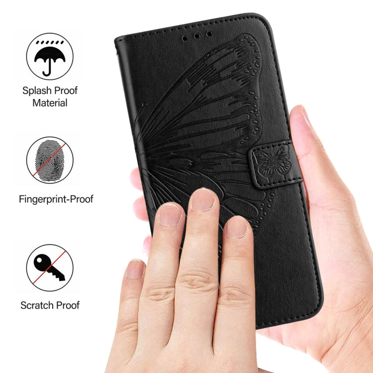 For iPhone 16 Plus Embossed Butterfly Leather Phone Case(Black) - iPhone 16 Plus Cases by PMC Jewellery | Online Shopping South Africa | PMC Jewellery | Buy Now Pay Later Mobicred