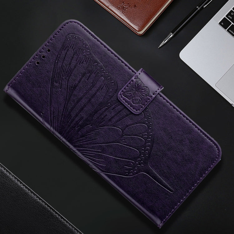 For iPhone 16 Plus Embossed Butterfly Leather Phone Case(Dark Purple) - iPhone 16 Plus Cases by PMC Jewellery | Online Shopping South Africa | PMC Jewellery | Buy Now Pay Later Mobicred