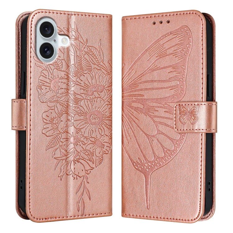 For iPhone 16 Plus Embossed Butterfly Leather Phone Case(Rose Gold) - iPhone 16 Plus Cases by PMC Jewellery | Online Shopping South Africa | PMC Jewellery | Buy Now Pay Later Mobicred