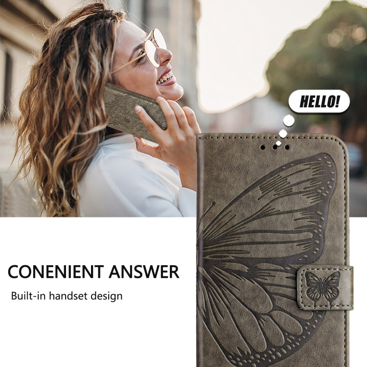 For iPhone 16 Plus Embossed Butterfly Leather Phone Case(Grey) - iPhone 16 Plus Cases by PMC Jewellery | Online Shopping South Africa | PMC Jewellery | Buy Now Pay Later Mobicred