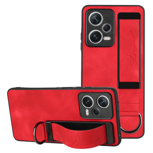 For Xiaomi Redmi Note 12 Pro+ 5G Global Wristband Holder Leather Back Phone Case(Red) - Xiaomi Cases by PMC Jewellery | Online Shopping South Africa | PMC Jewellery | Buy Now Pay Later Mobicred