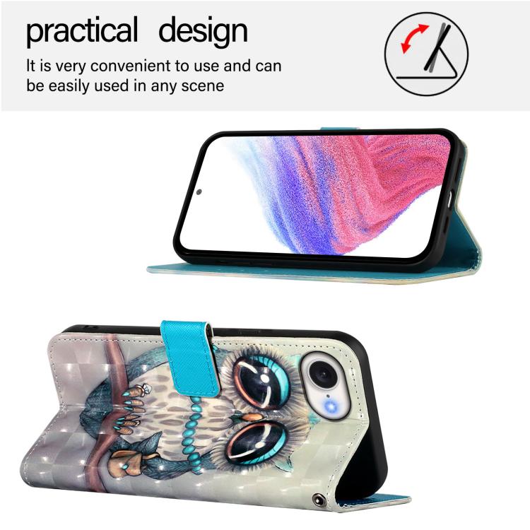 For iPhone 16e 3D Painting Horizontal Flip Leather Phone Case(Grey Owl) - free shipping - PMC TechLife - Order now!