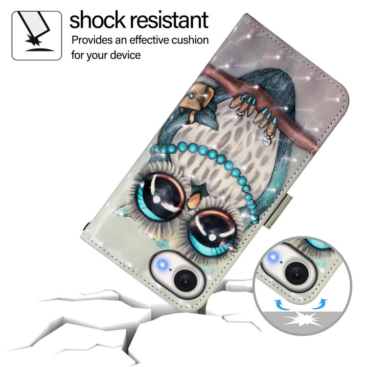 For iPhone 16e 3D Painting Horizontal Flip Leather Phone Case(Grey Owl) - free shipping - PMC TechLife - Order now!