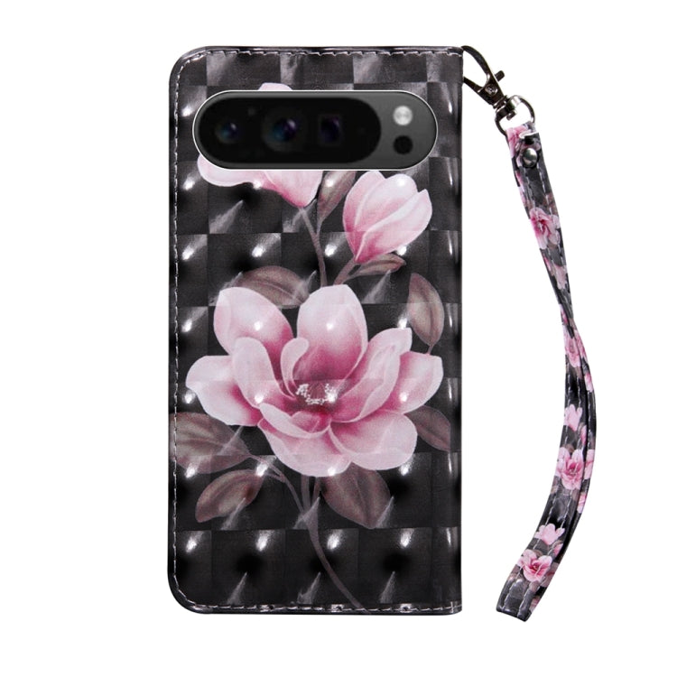 For Google Pixel 9 3D Painted Pattern Leather Phone Case(Pink Flower) - Google Cases by PMC Jewellery | Online Shopping South Africa | PMC Jewellery | Buy Now Pay Later Mobicred