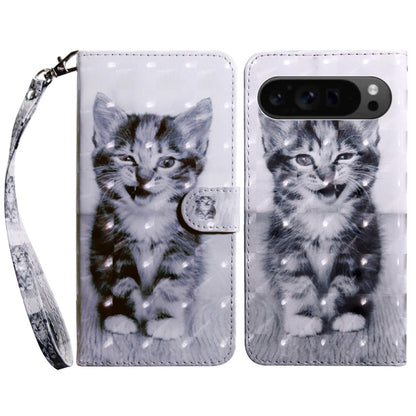 For Google Pixel 9 3D Painted Pattern Leather Phone Case(Smile Cat) - Google Cases by PMC Jewellery | Online Shopping South Africa | PMC Jewellery | Buy Now Pay Later Mobicred