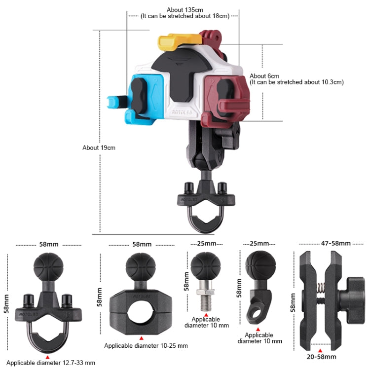 MOTOSLG Crab Motorcycle Phone Clamp Bracket M10 Ballhead Mount(Black) - Holder by MOTOLSG | Online Shopping South Africa | PMC Jewellery | Buy Now Pay Later Mobicred