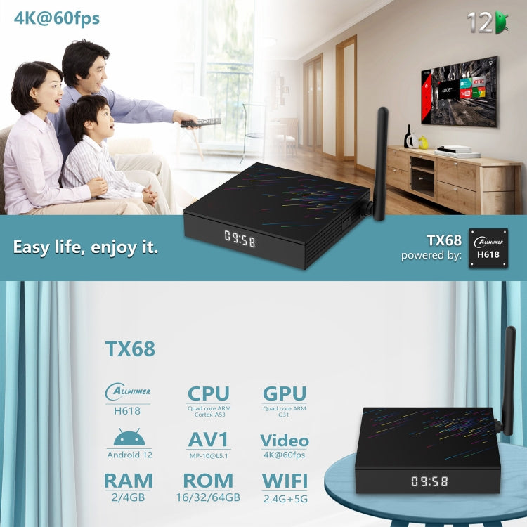 H618-TX68 Android 12.0 Allwinner H618 Quad Core Smart TV Box, Memory:4GB+32GB(UK Plug) - Allwinner H6 by PMC Jewellery | Online Shopping South Africa | PMC Jewellery | Buy Now Pay Later Mobicred
