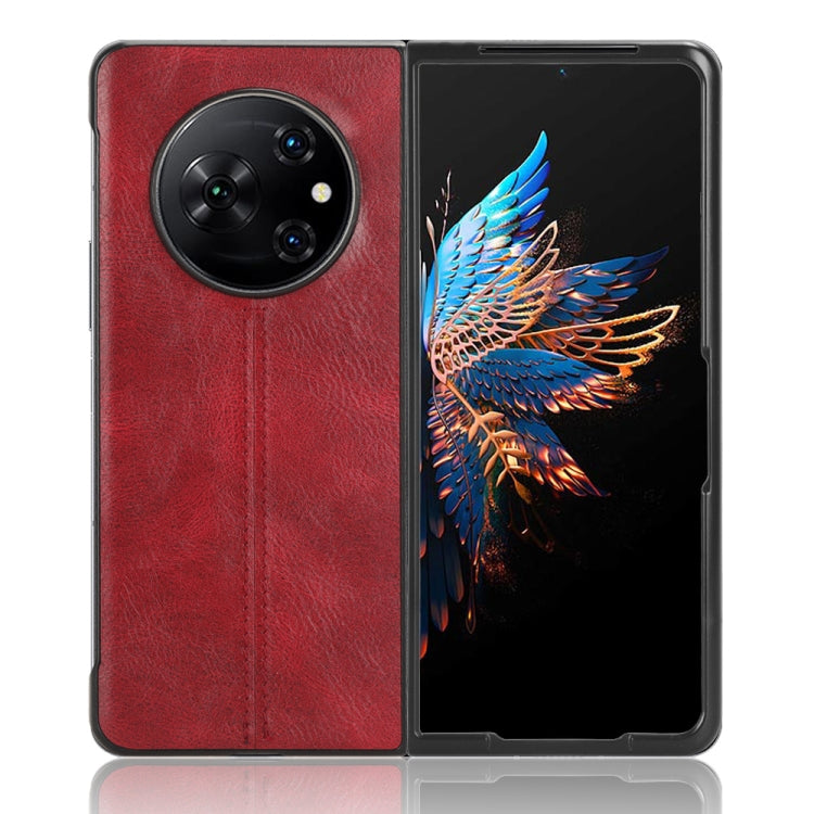 For Tecno Phantom V Fold Cow Pattern Sewing Back Cover Phone Case(Red) - Tecno Cases by PMC TechLife | Online Shopping South Africa | PMC TechLife | Buy Now Pay Later Mobicred