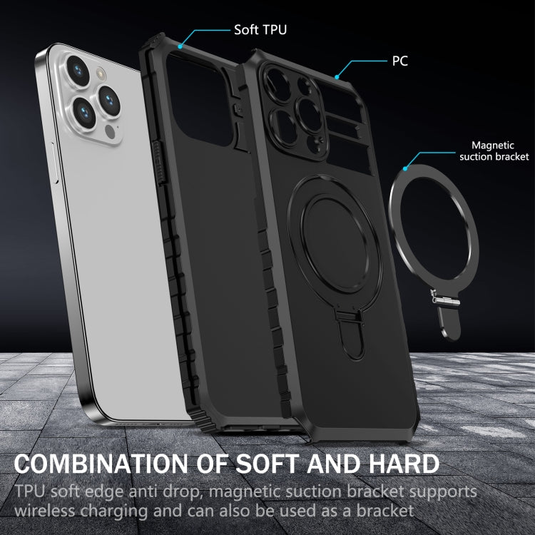 For iPhone 15 Pro Max MagSafe Magnetic Holder Phone Case(Black) - iPhone 15 Pro Max Cases by PMC TechLife | Online Shopping South Africa | PMC TechLife
