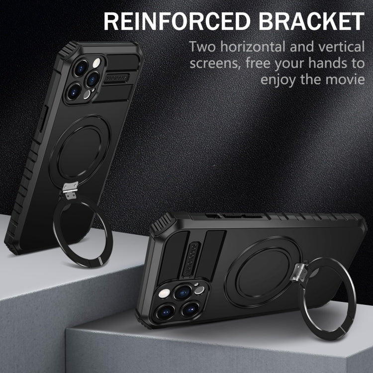 For iPhone 12 Pro Max MagSafe Magnetic Holder Phone Case(Black) - iPhone 12 Pro Max Cases by PMC TechLife | Online Shopping South Africa | PMC TechLife