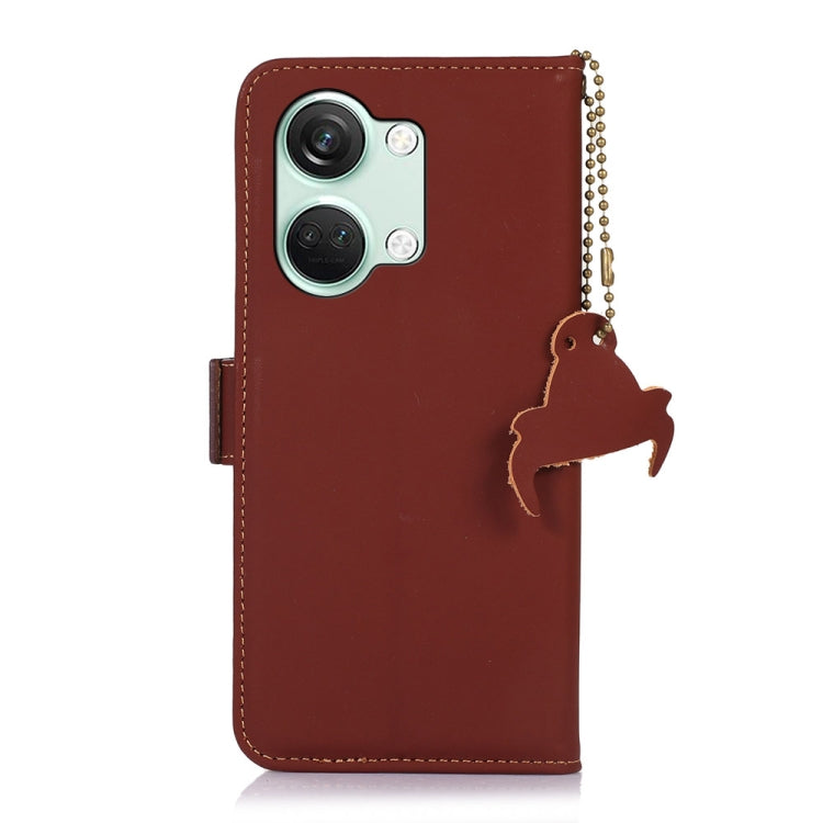 For OnePlus Nord 3 / Ace 2V Genuine Leather Magnetic RFID Leather Phone Case(Coffee) - OnePlus Cases by PMC TechLife | Online Shopping South Africa | PMC TechLife | Buy Now Pay Later Mobicred