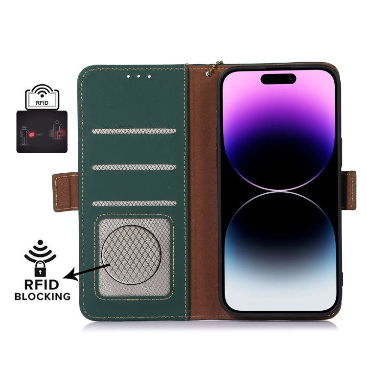 For OnePlus 12 Genuine Leather Magnetic RFID Leather Phone Case(Green) - OnePlus Cases by PMC TechLife | Online Shopping South Africa | PMC TechLife | Buy Now Pay Later Mobicred