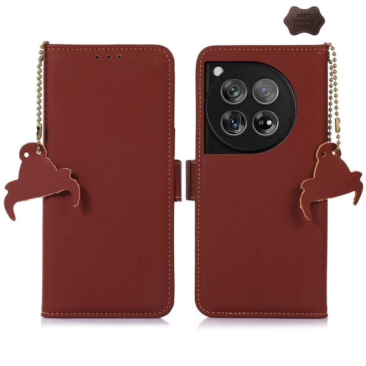 For OnePlus 12 Genuine Leather Magnetic RFID Leather Phone Case(Coffee) - OnePlus Cases by PMC TechLife | Online Shopping South Africa | PMC TechLife | Buy Now Pay Later Mobicred