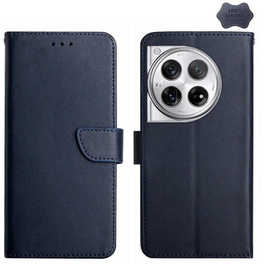 For OnePlus 12R 5G Global Genuine Leather Fingerprint-proof Flip Phone Case(Blue) - OnePlus Cases by PMC Jewellery | Online Shopping South Africa | PMC Jewellery | Buy Now Pay Later Mobicred