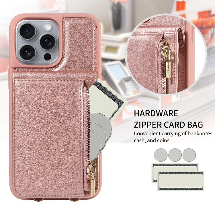 For iPhone 16 Pro Max Crossbody Lanyard Zipper Wallet Leather Phone Case(Rose Gold) - iPhone 16 Pro Max Cases by PMC Jewellery | Online Shopping South Africa | PMC Jewellery | Buy Now Pay Later Mobicred