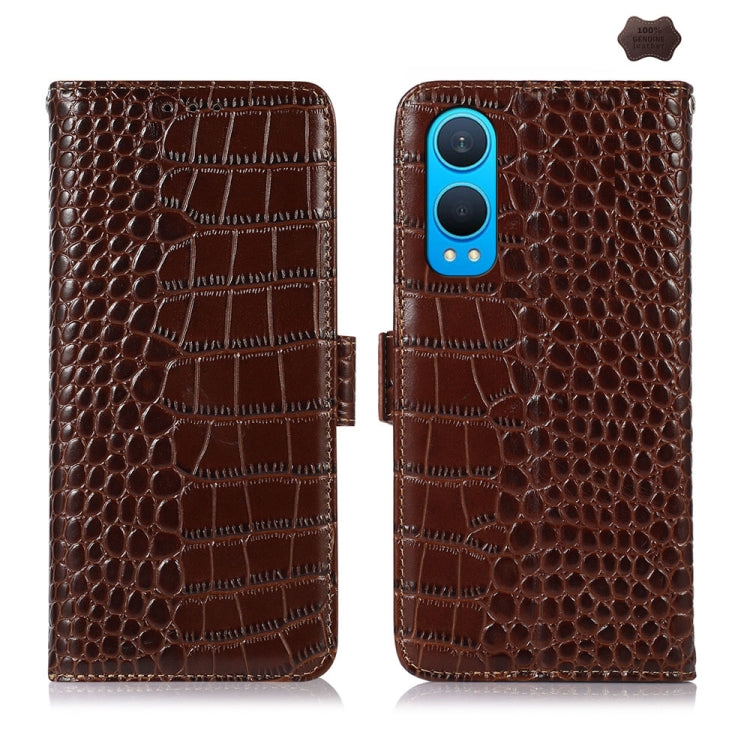 For OnePlus Nord CE4 Lite Crocodile Top Layer Cowhide Leather Phone Case(Brown) - free shipping - PMC TechLife - Order now!