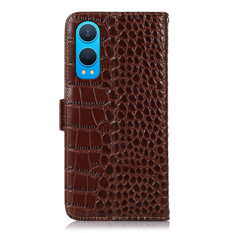For OnePlus Nord CE4 Lite Crocodile Top Layer Cowhide Leather Phone Case(Brown) - free shipping - PMC TechLife - Order now!