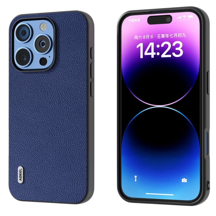 For iPhone 16 Pro Max ABEEL Black Edge Genuine Leather Mino Phone Case(Royal Blue) - iPhone 16 Pro Max Cases by PMC TechLife | Online Shopping South Africa | PMC TechLife | Buy Now Pay Later Mobicred
