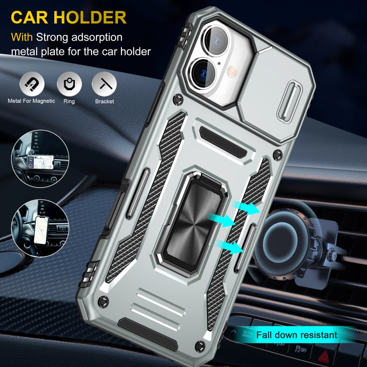 For iPhone 16 Armor PC + TPU Camera Shield Phone Case(Grey) - iPhone 16 Cases by PMC Jewellery | Online Shopping South Africa | PMC Jewellery | Buy Now Pay Later Mobicred