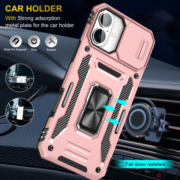 For iPhone 16 Armor PC + TPU Camera Shield Phone Case(Rose Gold) - iPhone 16 Cases by PMC Jewellery | Online Shopping South Africa | PMC Jewellery | Buy Now Pay Later Mobicred