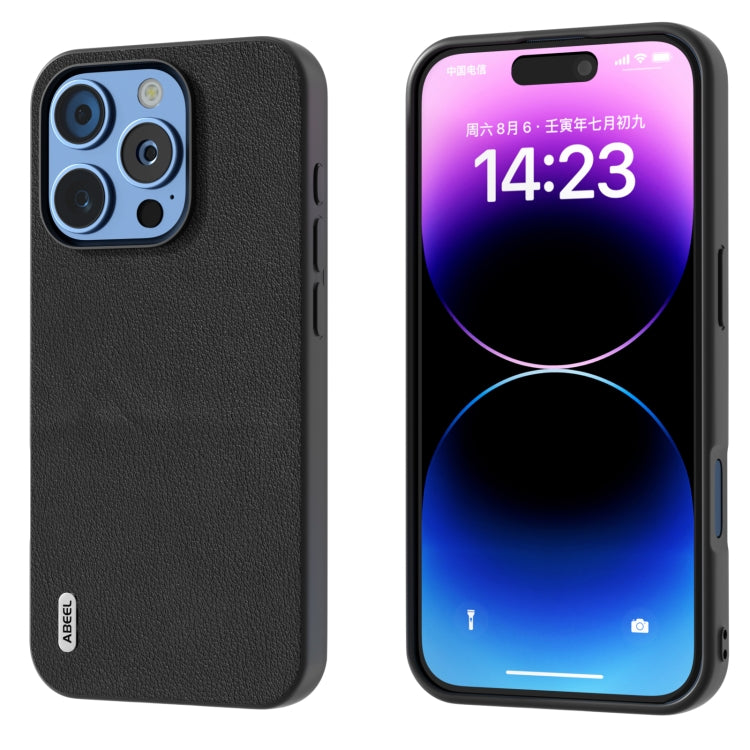 For iPhone 16 Pro Max ABEEL Genuine Leather Wave Black Edge Phone Case(Black) - iPhone 16 Pro Max Cases by PMC TechLife | Online Shopping South Africa | PMC TechLife | Buy Now Pay Later Mobicred