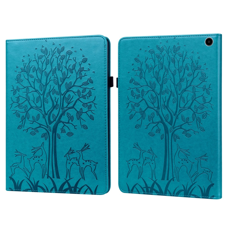For Amazon Fire Max 11 Tree & Deer Embossed Leather Tablet Case(Blue) - Amazon by PMC TechLife | Online Shopping South Africa | PMC TechLife | Buy Now Pay Later Mobicred